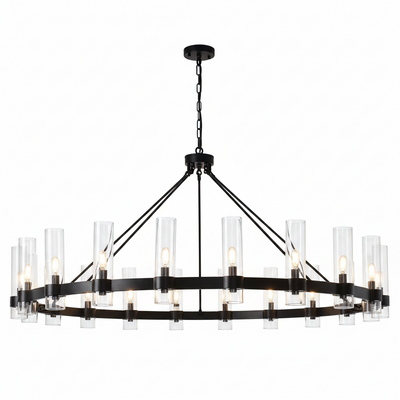 Farmhouse Chandelier 60 In. 20-Light Black Wagon Wheel Chandelier for Dinning Room, Kitchen Island, Foyer, Bedroom