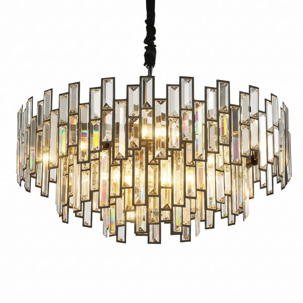 24 In. Modern Chandelier 10-Light 3-Tier Black round K9 Crystal Chandelier for Dining Room, Living Room Entryway & Foyer
