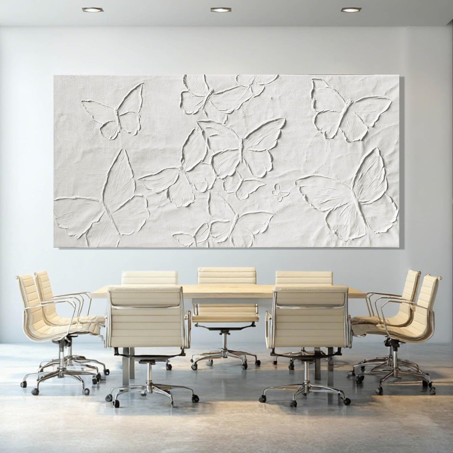 Large White Aesthetic Canvas Wall Art | Butterfly Wall Art for Wall Decor, Office Art, Living Room or Bedroom Wall Decor, Hallway Decor 29" X 58"