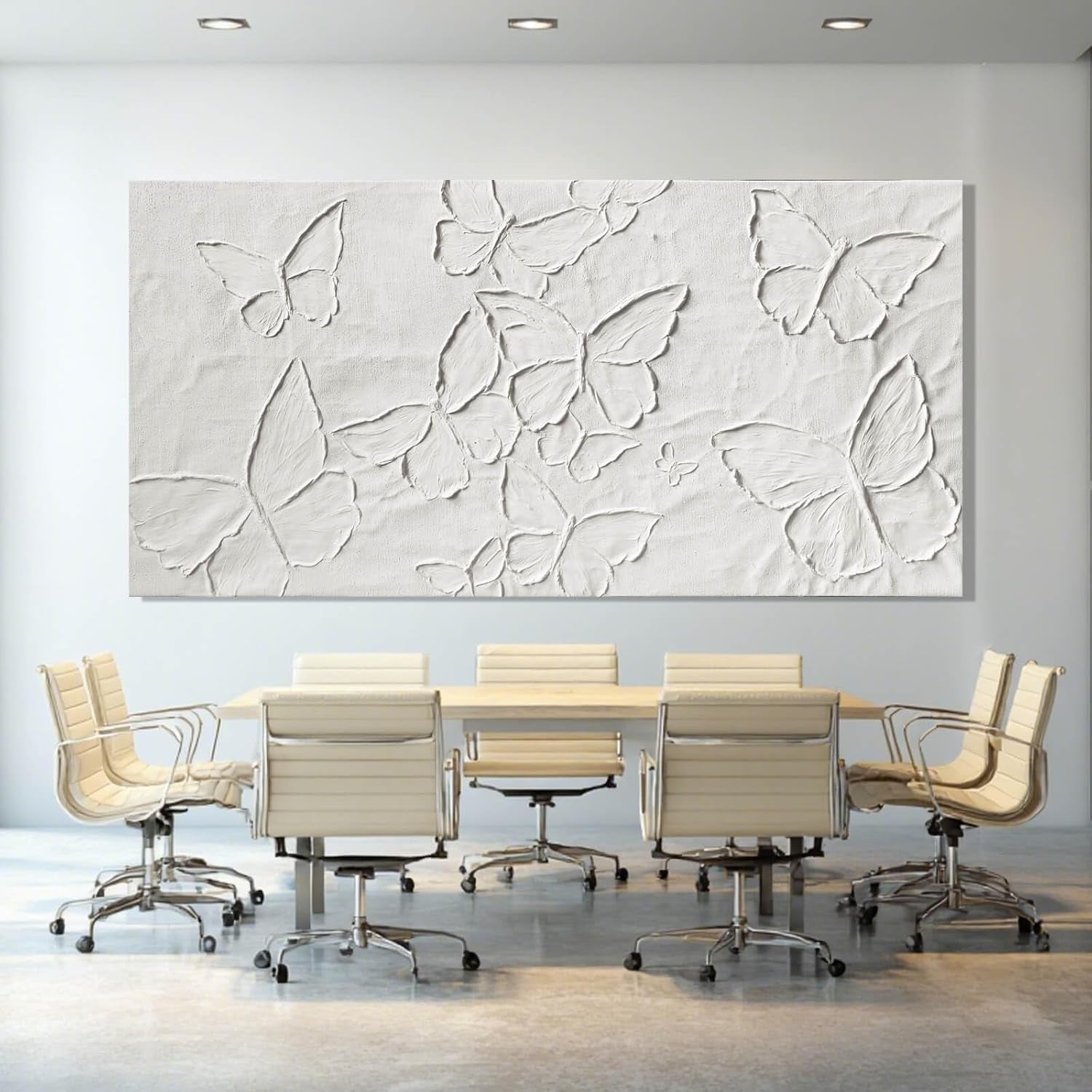 Large White Aesthetic Canvas Wall Art | Butterfly Wall Art for Wall Decor, Office Art, Living Room or Bedroom Wall Decor, Hallway Decor 29" X 58"