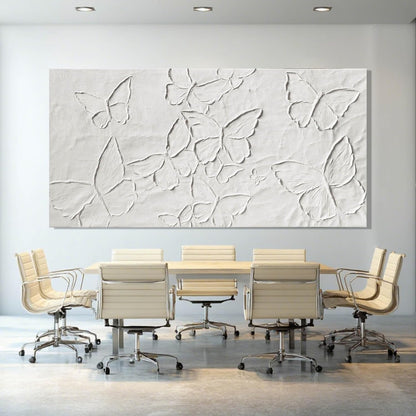 Large White Aesthetic Canvas Wall Art | Butterfly Wall Art for Wall Decor, Office Art, Living Room or Bedroom Wall Decor, Hallway Decor 29" X 58"