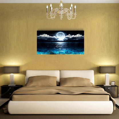 Wall Art Moon Sea Ocean Landscape Picture Canvas Wall Art Print Paintings Modern Artwork for Living Room Wall Decor and Home Décor Framed Ready to Hang,1Inch Thick Frame, Waterproof Artwork.