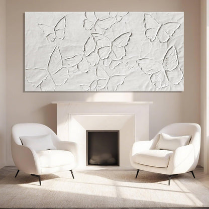 Large White Aesthetic Canvas Wall Art | Butterfly Wall Art for Wall Decor, Office Art, Living Room or Bedroom Wall Decor, Hallway Decor 29" X 58"