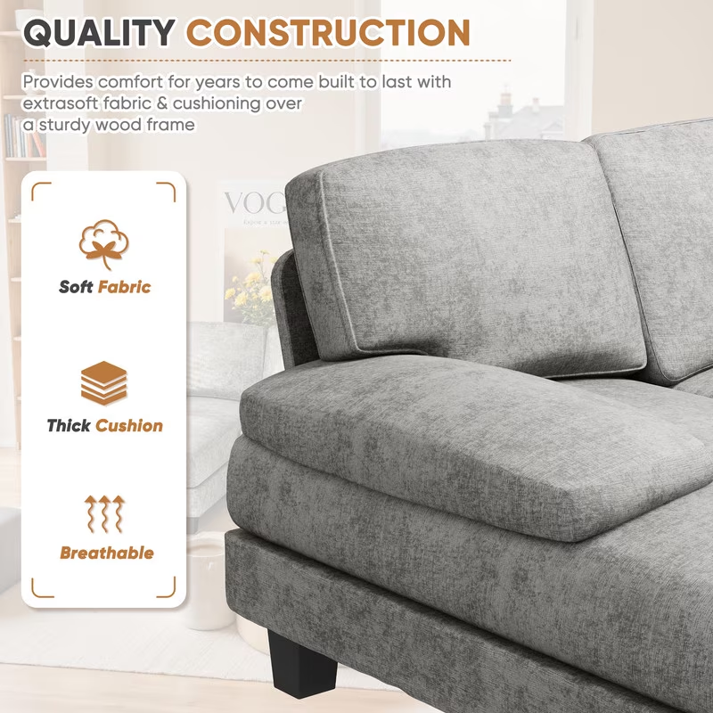 U-Shape 6 Seat Sectional Sofa, Chenille Fabric Modular Couch, Oversized Sofa with Chaise for Living Room, Light Gray