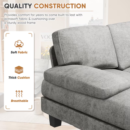 U-Shape 6 Seat Sectional Sofa, Chenille Fabric Modular Couch, Oversized Sofa with Chaise for Living Room, Light Gray