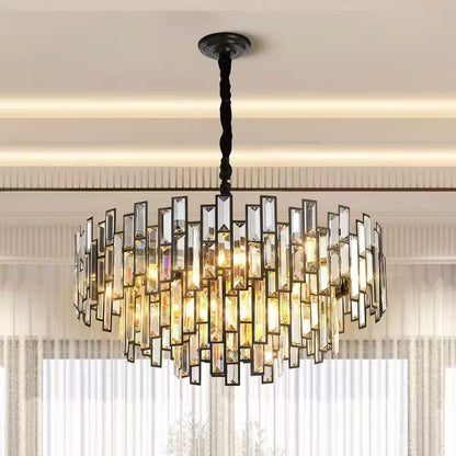 24 In. Modern Chandelier 10-Light 3-Tier Black round K9 Crystal Chandelier for Dining Room, Living Room Entryway & Foyer