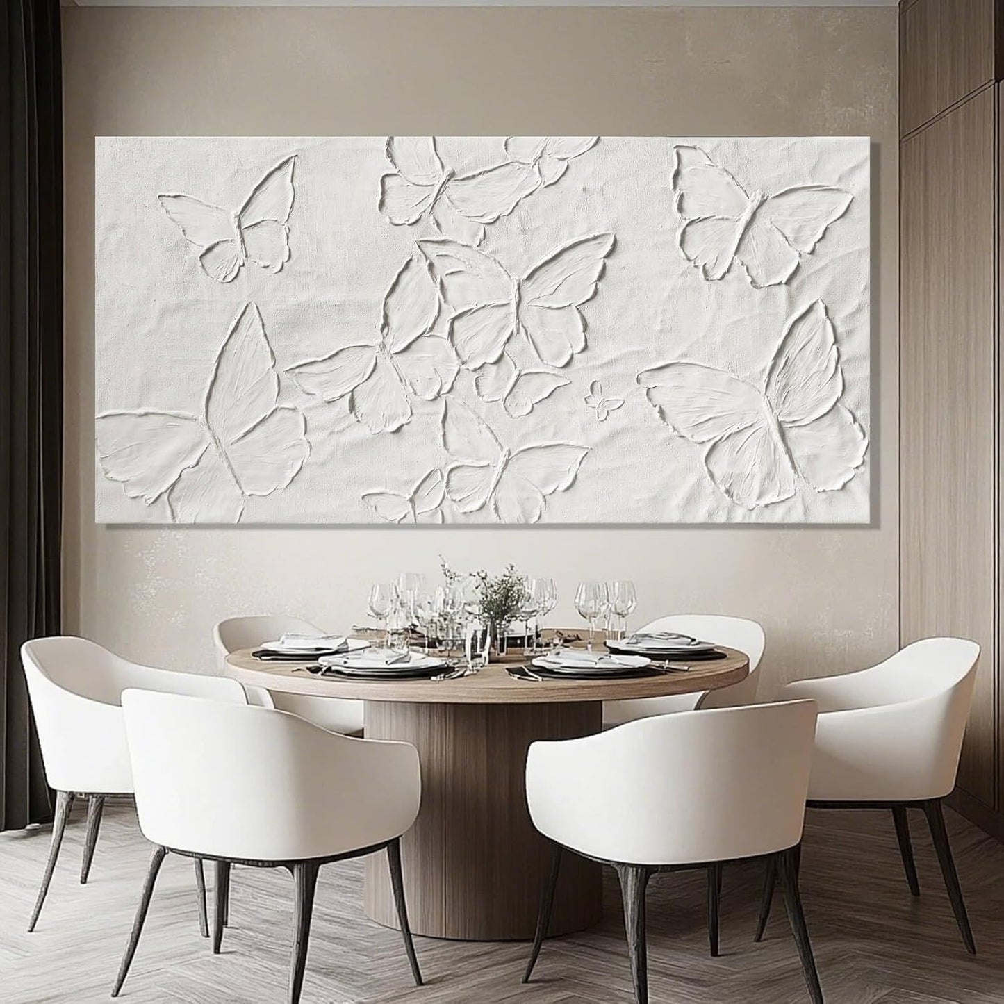 Large White Aesthetic Canvas Wall Art | Butterfly Wall Art for Wall Decor, Office Art, Living Room or Bedroom Wall Decor, Hallway Decor 29" X 58"