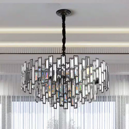 24 In. Modern Chandelier 10-Light 3-Tier Black round K9 Crystal Chandelier for Dining Room, Living Room Entryway & Foyer