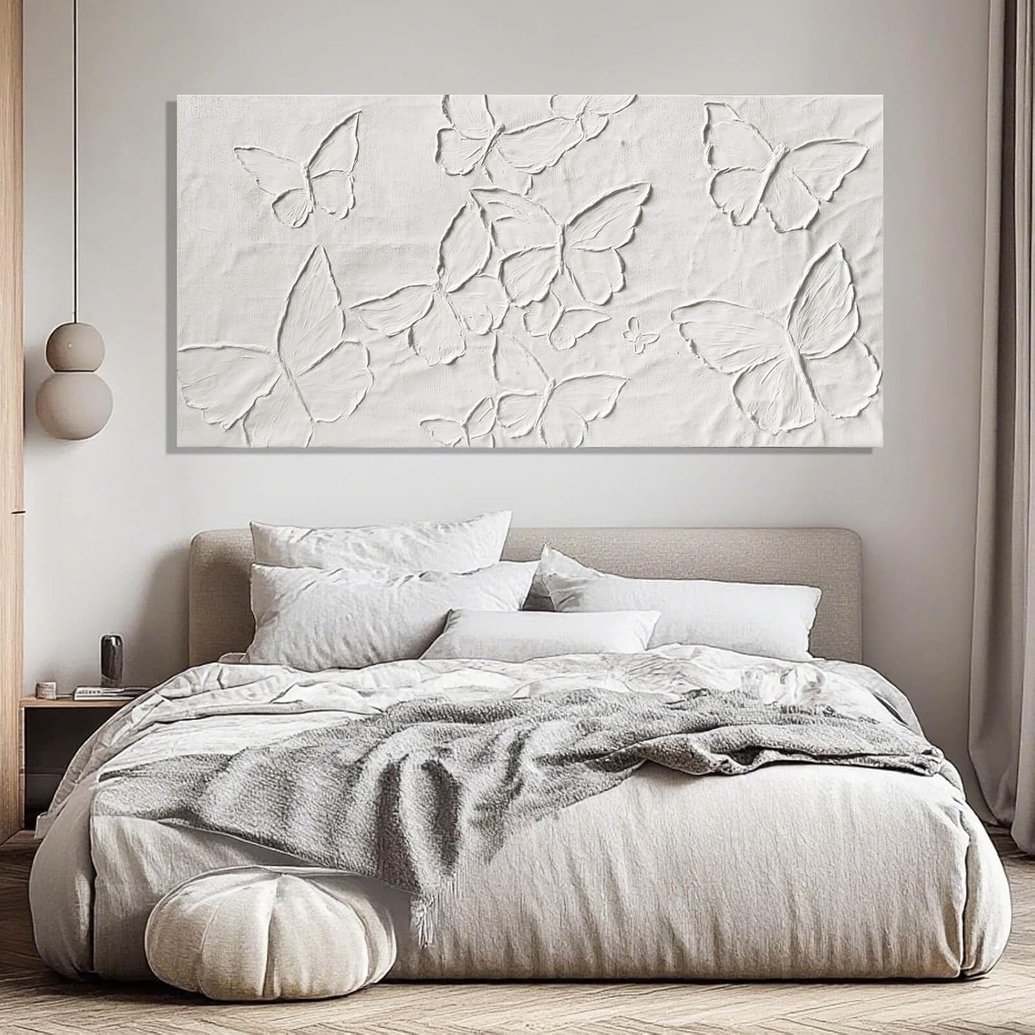 Large White Aesthetic Canvas Wall Art | Butterfly Wall Art for Wall Decor, Office Art, Living Room or Bedroom Wall Decor, Hallway Decor 29" X 58"