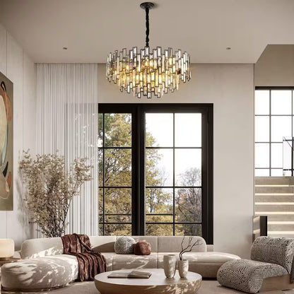 24 In. Modern Chandelier 10-Light 3-Tier Black round K9 Crystal Chandelier for Dining Room, Living Room Entryway & Foyer