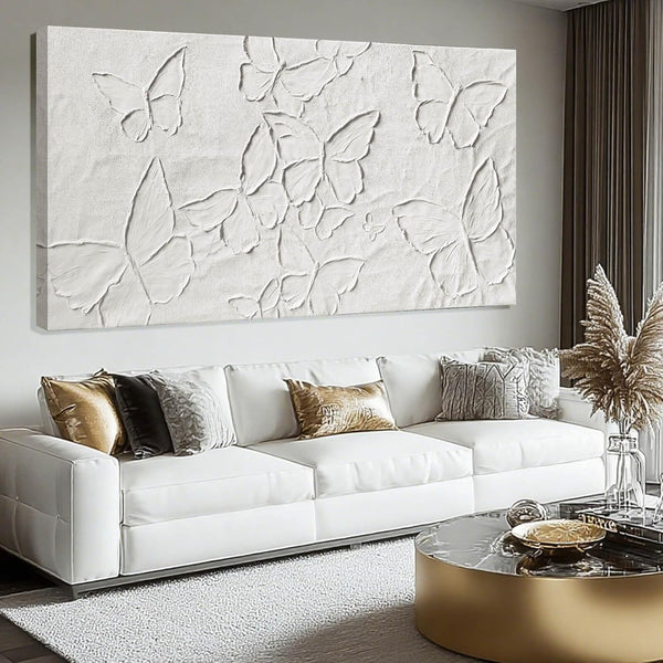 Large White Aesthetic Canvas Wall Art | Butterfly Wall Art for Wall Decor, Office Art, Living Room or Bedroom Wall Decor, Hallway Decor 29" X 58"