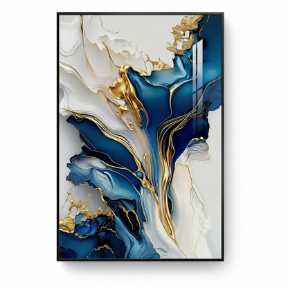 Extra Large Black Framed Gold and Blue Abstract Wall Art for Living Room, Vertical Modern Elegant Prints Painting Artwork for Walls, Contemporary Pictures Wall Decor for Bedroom and Office, 40X60 In