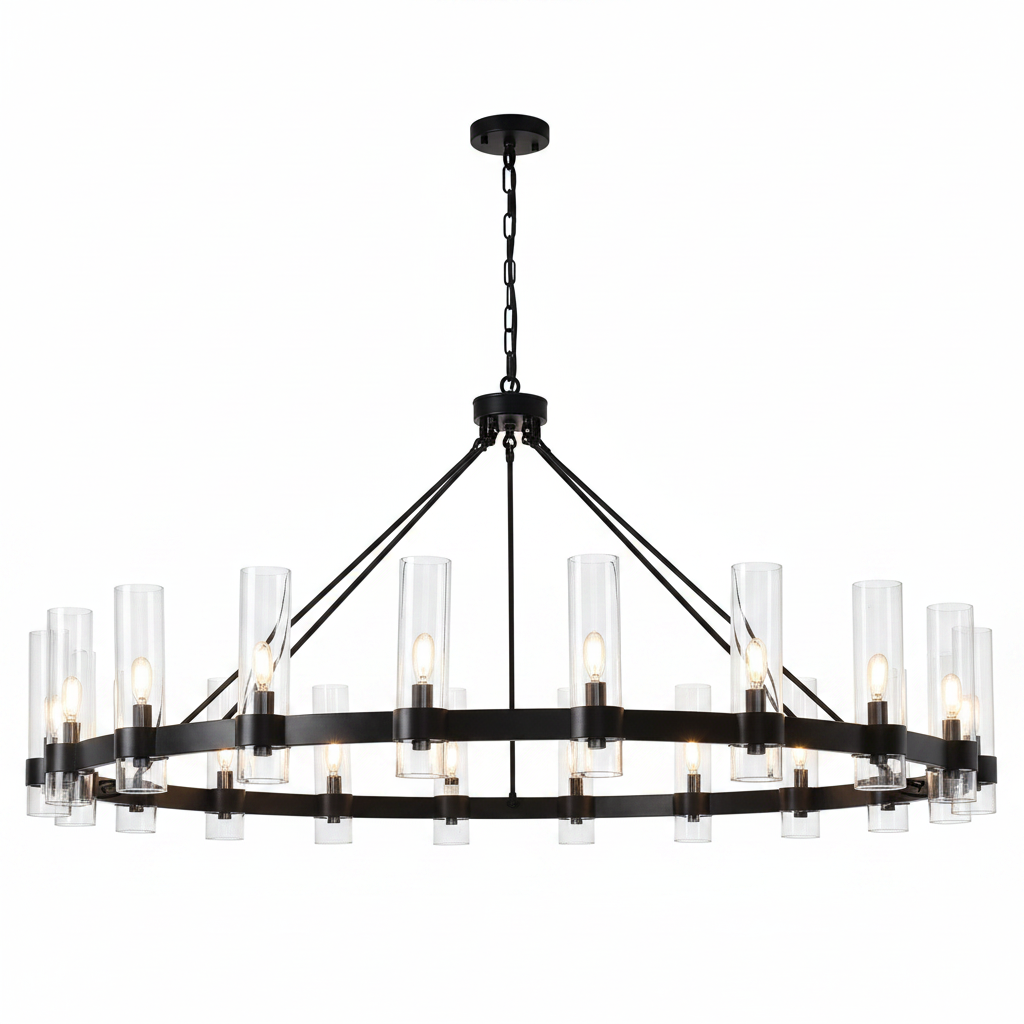 Farmhouse Chandelier 60 In. 20-Light Black Wagon Wheel Chandelier for Dinning Room, Kitchen Island, Foyer, Bedroom
