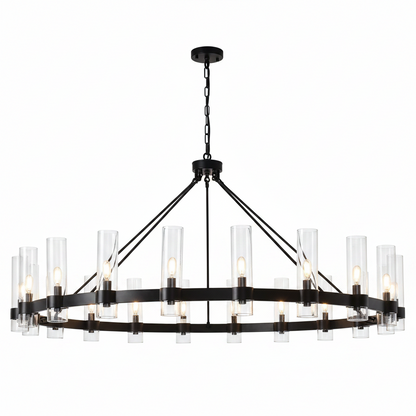 Farmhouse Chandelier 60 In. 20-Light Black Wagon Wheel Chandelier for Dinning Room, Kitchen Island, Foyer, Bedroom