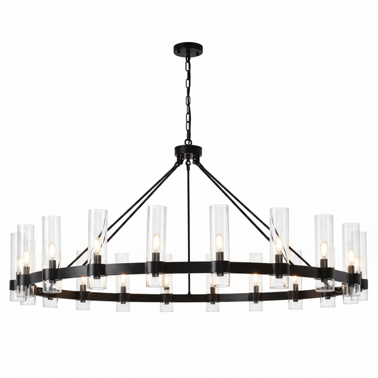 Farmhouse Chandelier 60 In. 20-Light Black Wagon Wheel Chandelier for Dinning Room, Kitchen Island, Foyer, Bedroom
