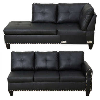 L Shaped Couch Modern Sectional Sofa with Left Chaise & Ottoman Tufted Modular Sofa Couch Set for Living Room, Black