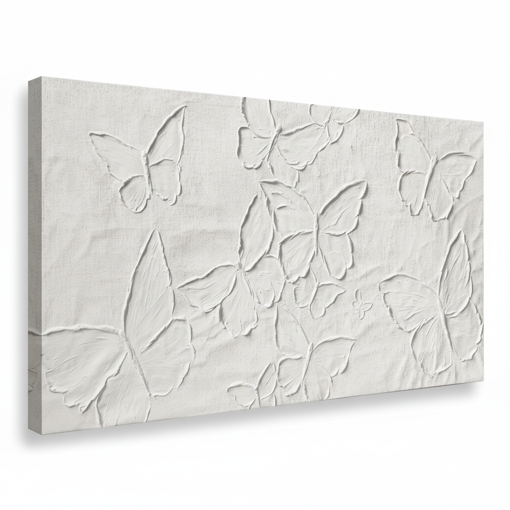 Large White Aesthetic Canvas Wall Art | Butterfly Wall Art for Wall Decor, Office Art, Living Room or Bedroom Wall Decor, Hallway Decor 29" X 58"