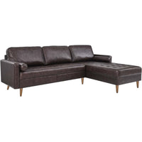 Mid-Century Sectional Sofa Built for Modern Living, 98 Inch, Top Grain Leather, Walnut Legs