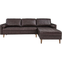 Mid-Century Sectional Sofa Built for Modern Living, 98 Inch, Top Grain Leather, Walnut Legs