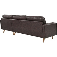 Mid-Century Sectional Sofa Built for Modern Living, 98 Inch, Top Grain Leather, Walnut Legs