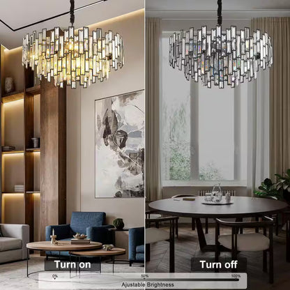 24 In. Modern Chandelier 10-Light 3-Tier Black round K9 Crystal Chandelier for Dining Room, Living Room Entryway & Foyer