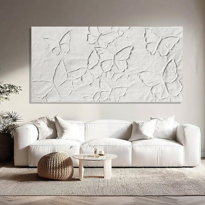 Large White Aesthetic Canvas Wall Art | Butterfly Wall Art for Wall Decor, Office Art, Living Room or Bedroom Wall Decor, Hallway Decor 29" X 58"