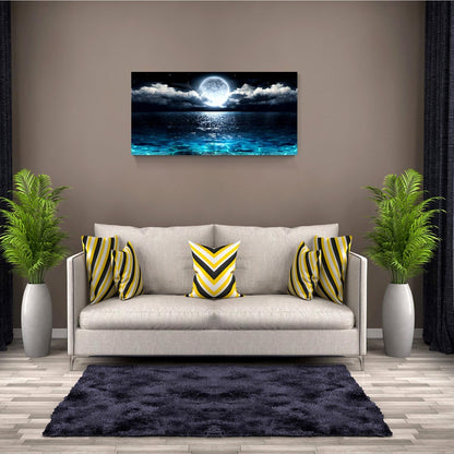 Wall Art Moon Sea Ocean Landscape Picture Canvas Wall Art Print Paintings Modern Artwork for Living Room Wall Decor and Home Décor Framed Ready to Hang,1Inch Thick Frame, Waterproof Artwork.
