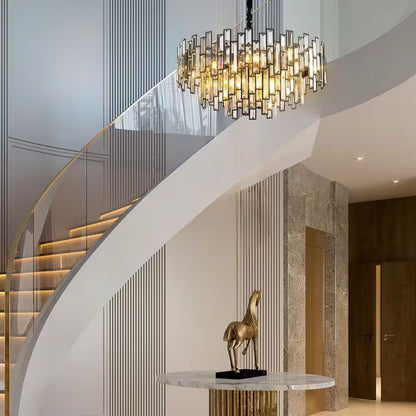 24 In. Modern Chandelier 10-Light 3-Tier Black round K9 Crystal Chandelier for Dining Room, Living Room Entryway & Foyer
